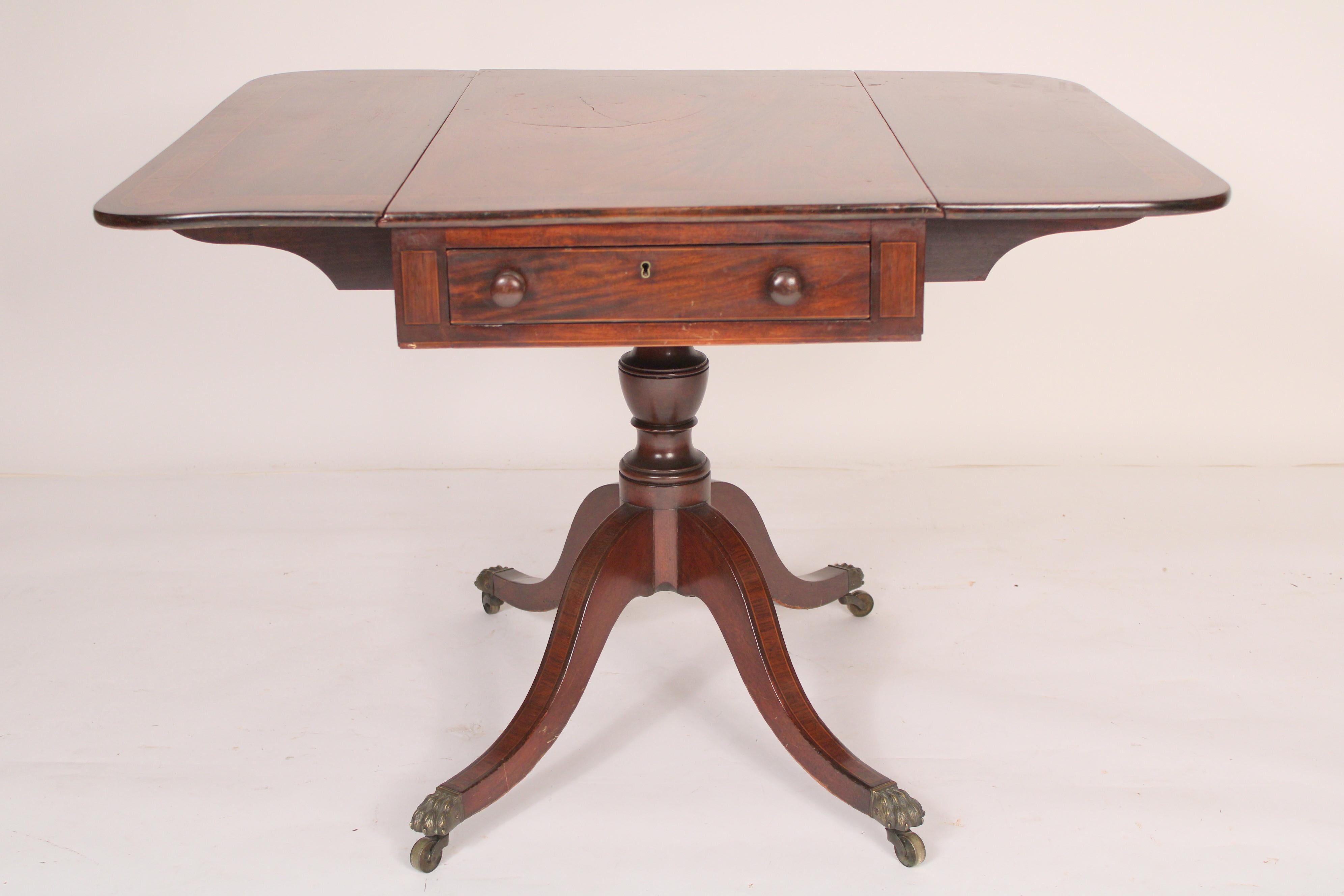 Brass English Regency Mahogany Drop Leaf Occasional Table For Sale
