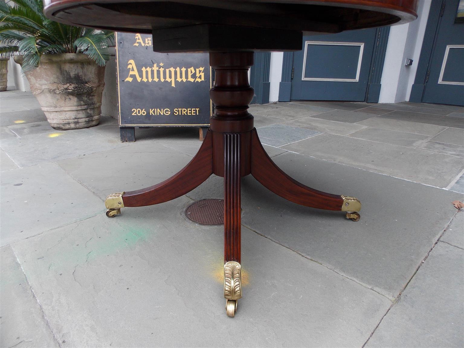 Early 19th Century English Regency Mahogany Drum Table with Original Acanthus Brass Casters C. 1815 For Sale