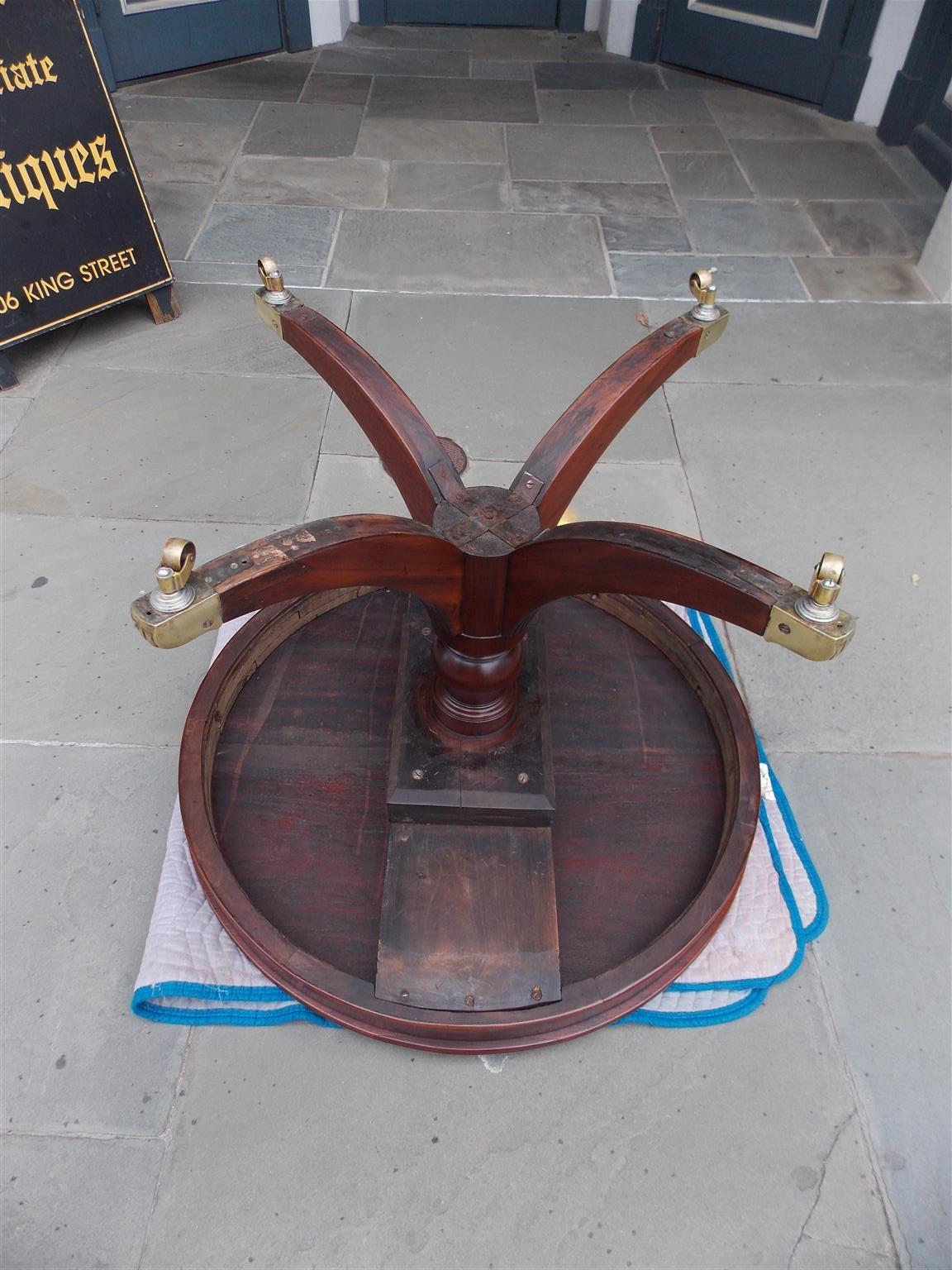 English Regency Mahogany Drum Table with Original Acanthus Brass Casters C. 1815 For Sale 4