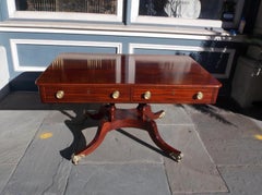 English Regency Mahogany Ebony Inlaid Two-Drawer Library Table, Circa 1800