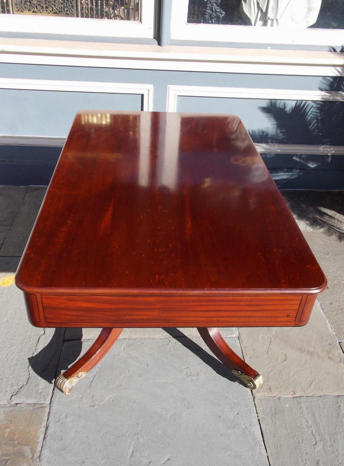 English Regency Mahogany Ebony Inlaid Two-Drawer Library Table, Circa 1800 1