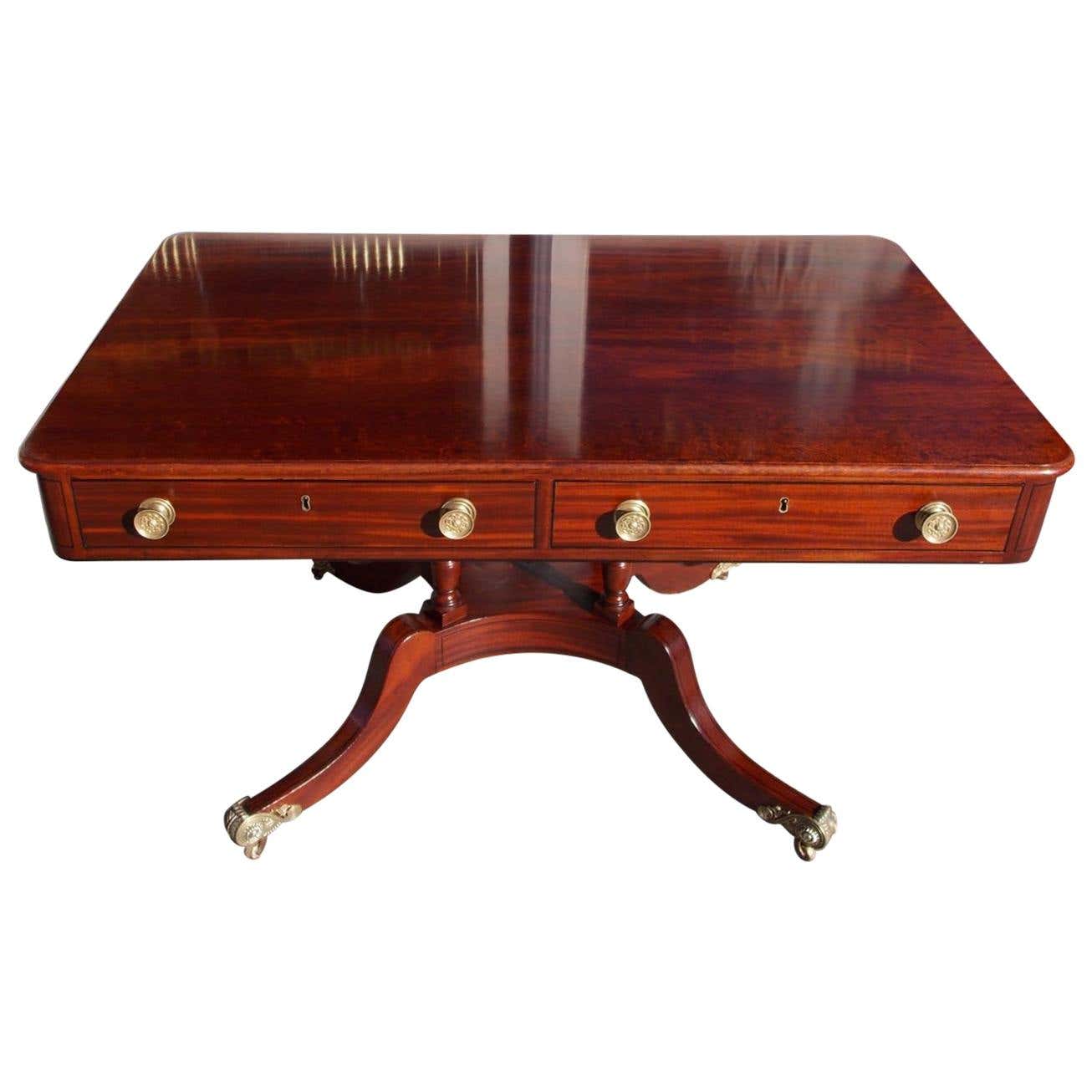 English Regency Mahogany Ebony Inlaid Two-Drawer Library Table, Circa ...