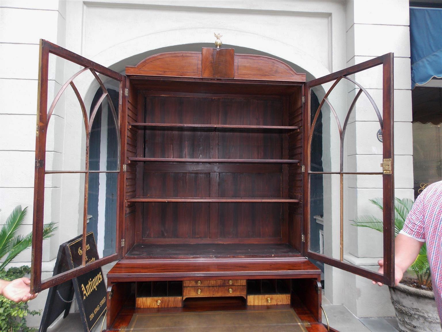 English Regency Mahogany Fall Front Inlaid Secretary with Bookcase, Circa 1810 4