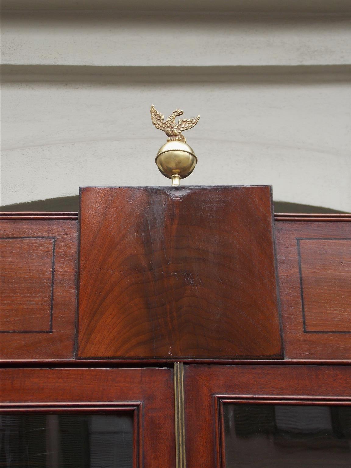 Early 19th Century English Regency Mahogany Fall Front Inlaid Secretary with Bookcase, Circa 1810