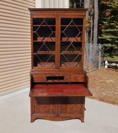 English Regency Mahogany Fall Front Secretary w/ Bookcase on Splay Feet, C. 1800