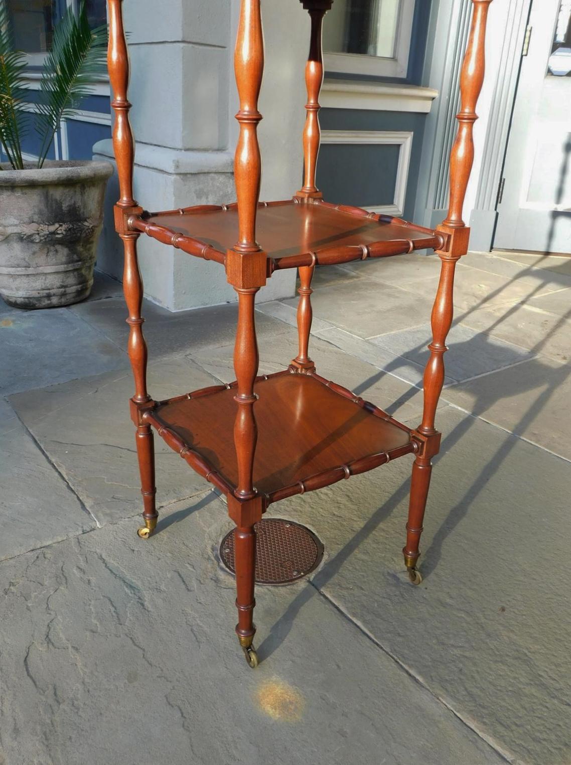 English Regency Mahogany Four Tiered Finial Etagere with Brass Casters, C. 1800 For Sale 1