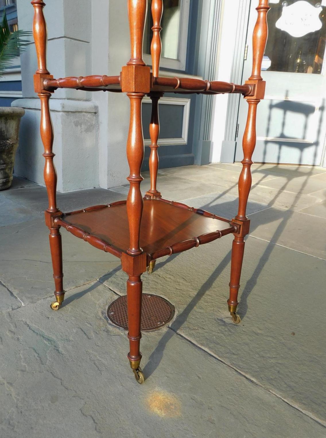 English Regency Mahogany Four Tiered Finial Etagere with Brass Casters, C. 1800 For Sale 2