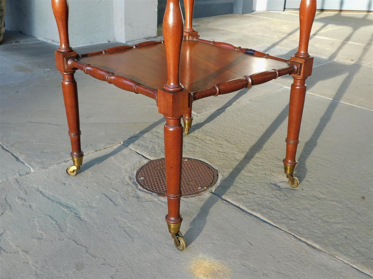 English Regency Mahogany Four Tiered Finial Etagere with Brass Casters, C. 1800 For Sale 3