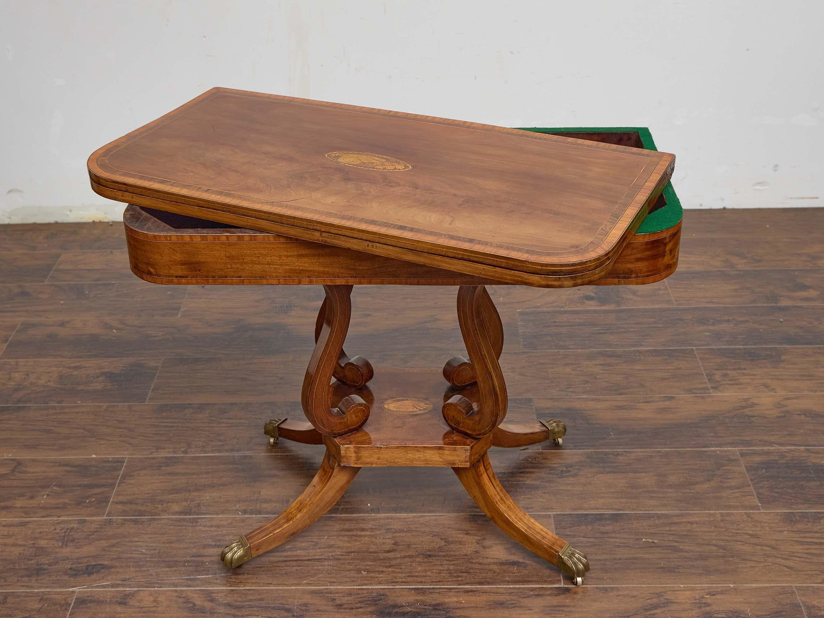 English Regency Mahogany Games Table with Leather Playing Surface, 19th Century For Sale 6