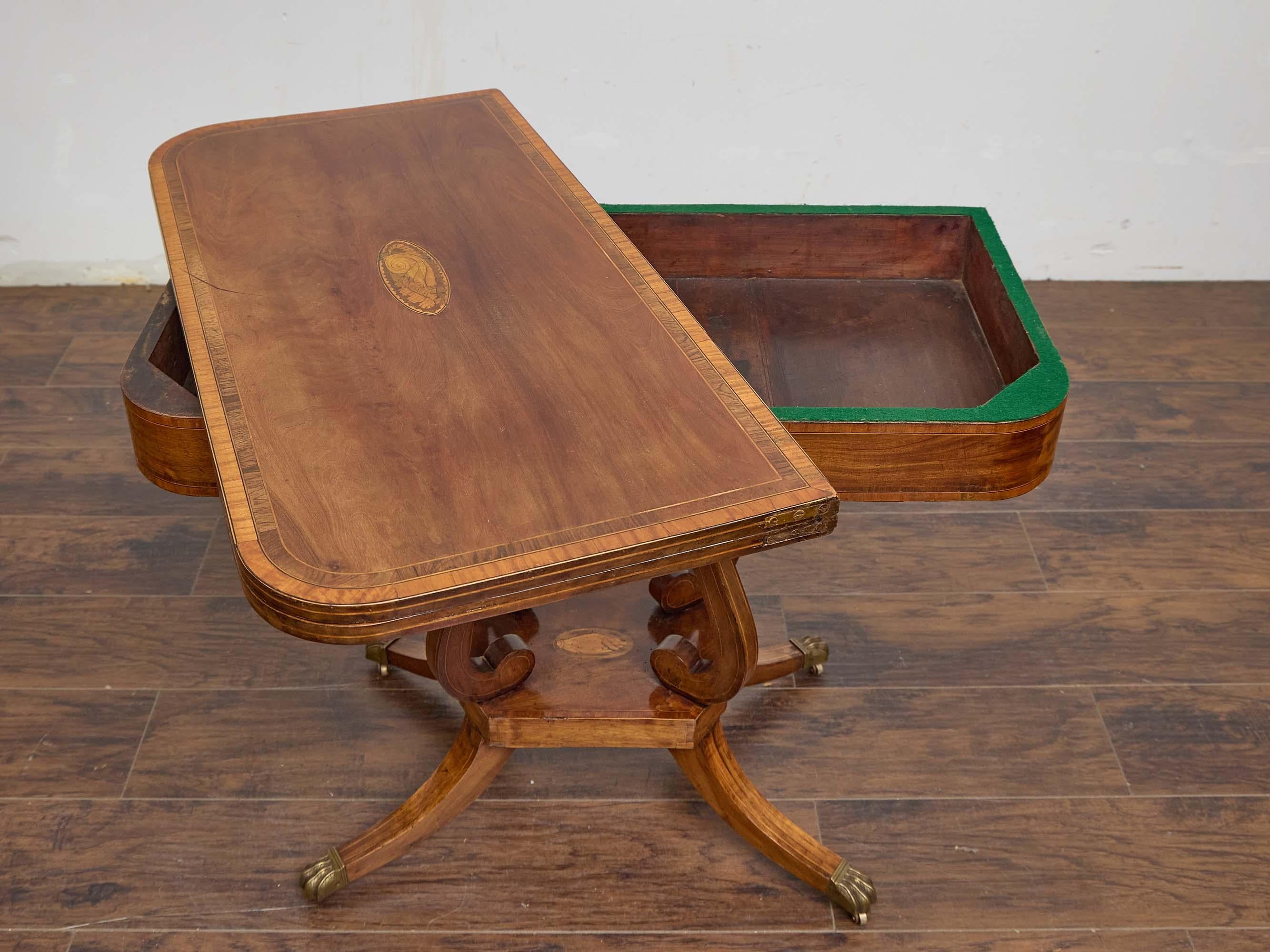 English Regency Mahogany Games Table with Leather Playing Surface, 19th Century For Sale 7