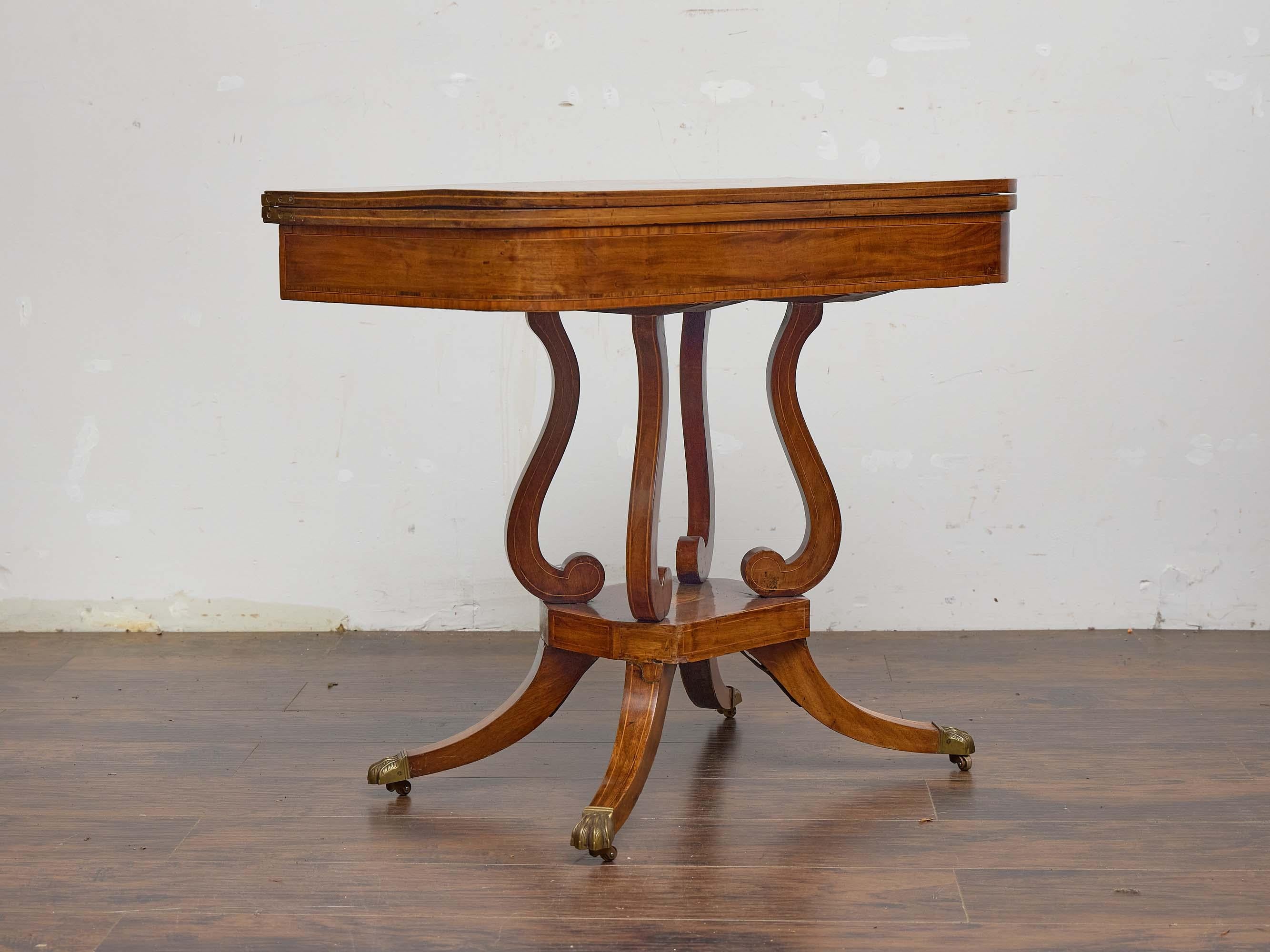 Inlay English Regency Mahogany Games Table with Leather Playing Surface, 19th Century For Sale