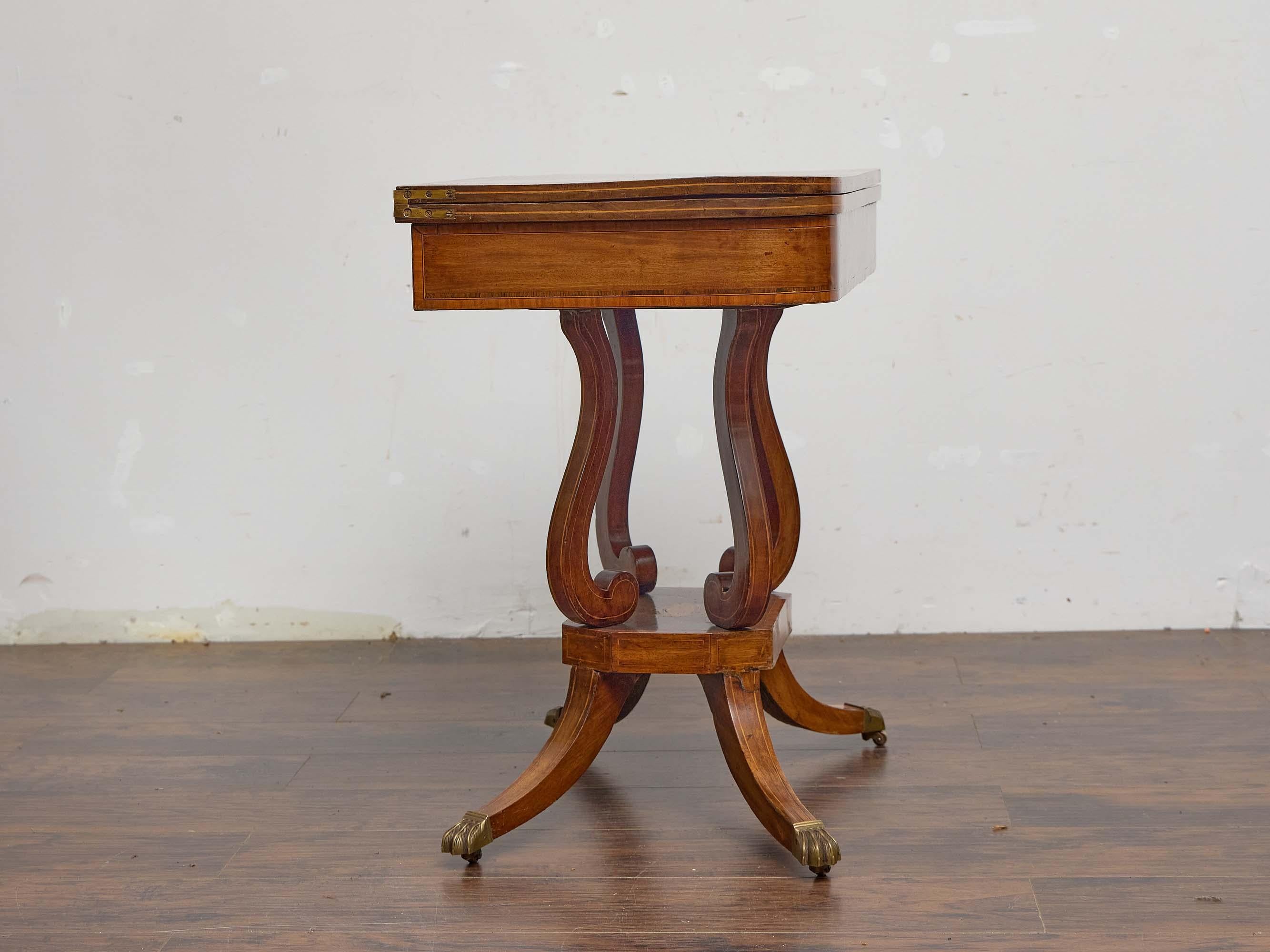 English Regency Mahogany Games Table with Leather Playing Surface, 19th Century In Good Condition For Sale In Atlanta, GA