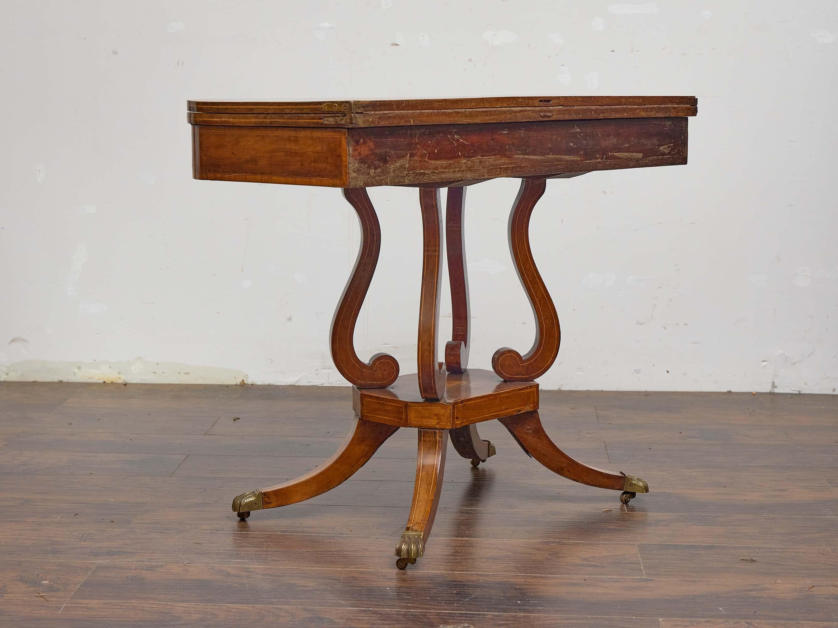 English Regency Mahogany Games Table with Leather Playing Surface, 19th Century For Sale 3