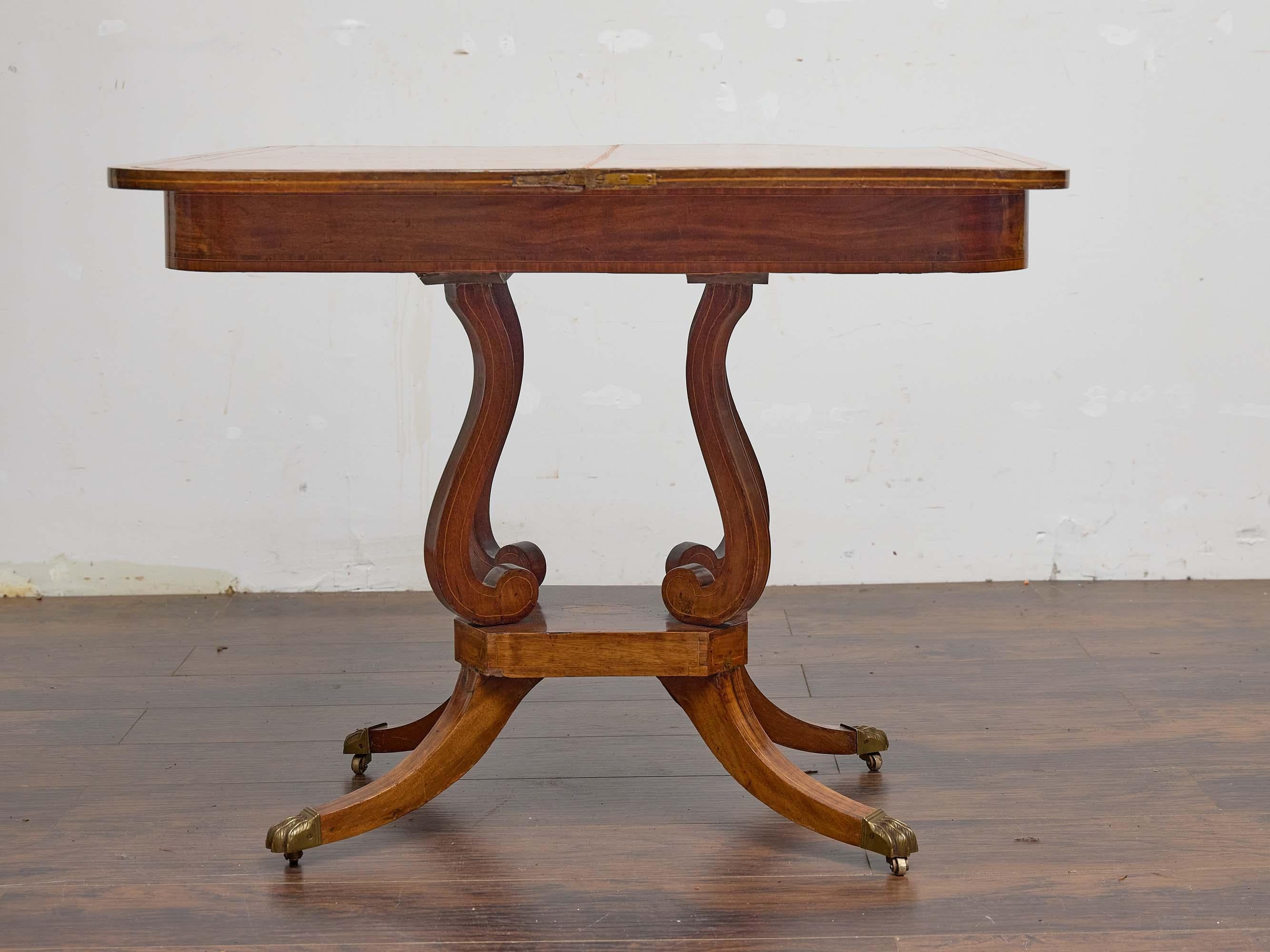 English Regency Mahogany Games Table with Leather Playing Surface, 19th Century For Sale 4