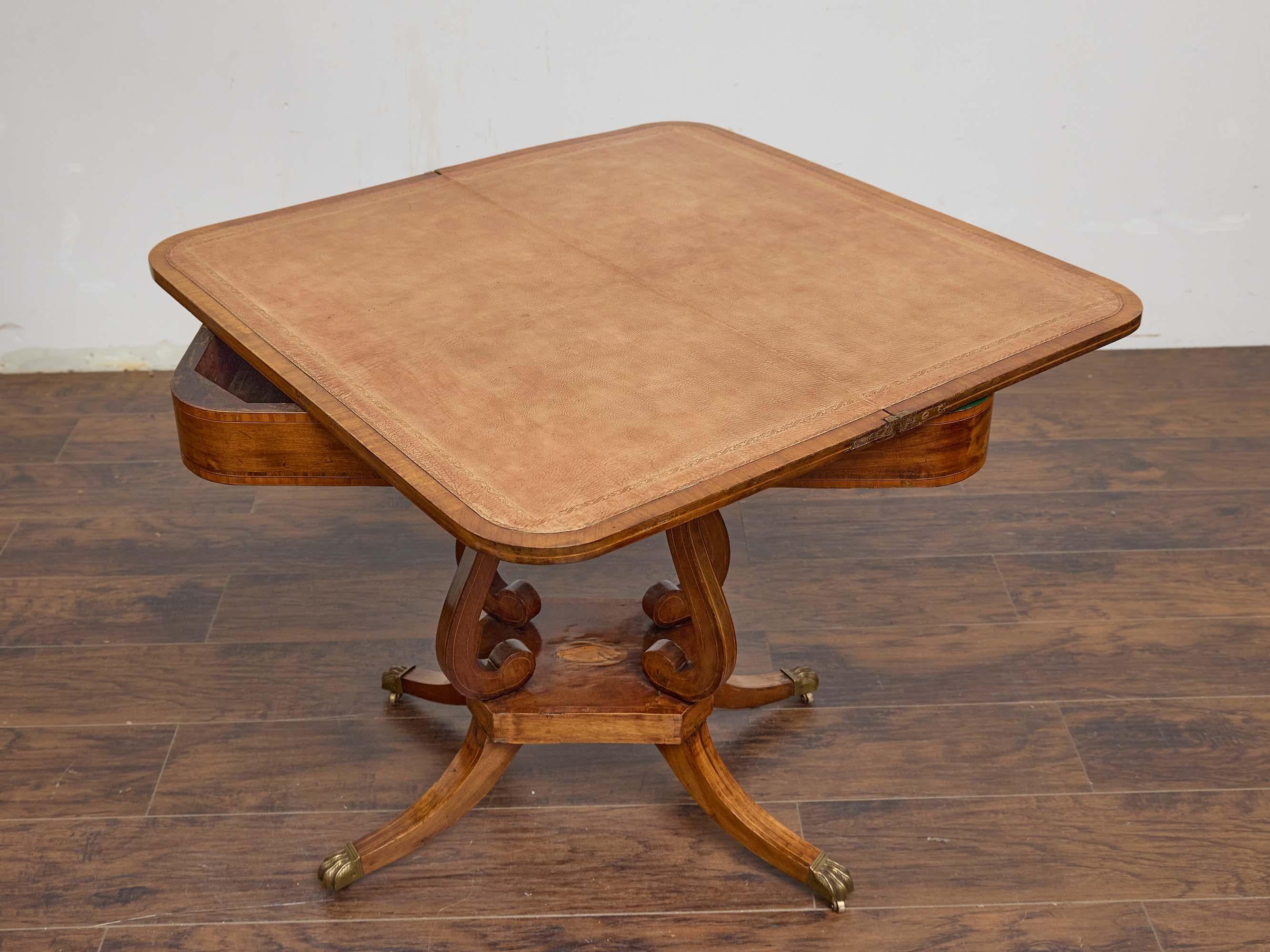 English Regency Mahogany Games Table with Leather Playing Surface, 19th Century For Sale 5