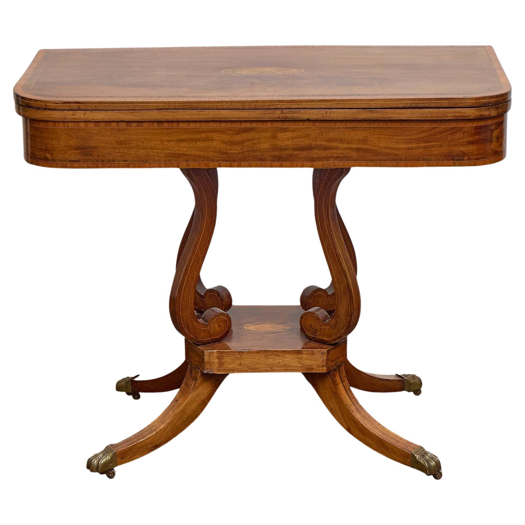 English Regency Mahogany Games Table with Leather Playing Surface, 19th Century For Sale
