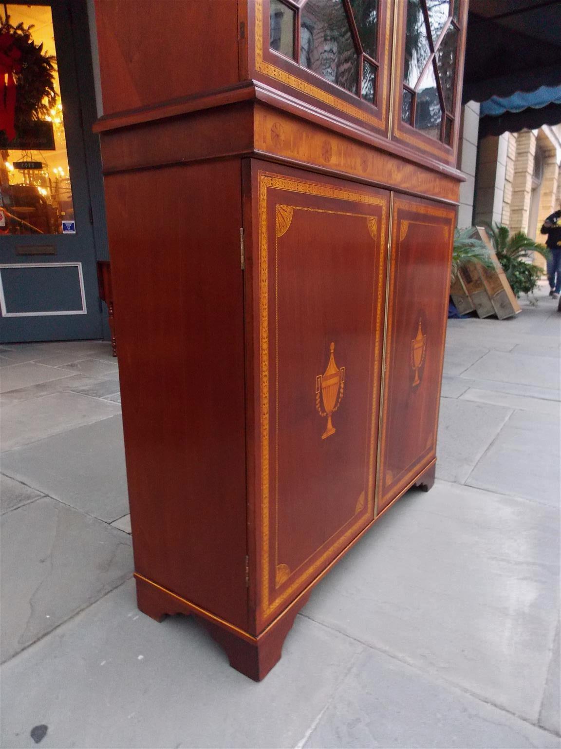 English Regency Mahogany Glass Front and Satinwood Inlaid Book Case, Circa 1815 For Sale 6