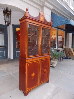 English Regency Mahogany Glass Front and Satinwood Inlaid Book Case, Circa 1815