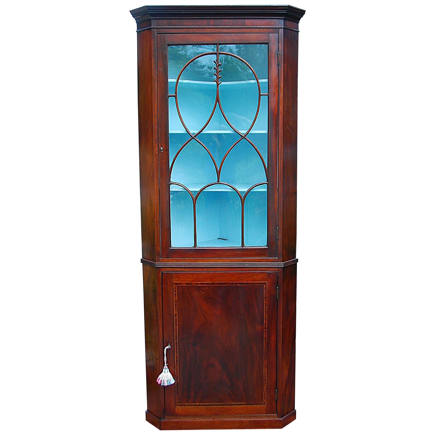 English Regency Mahogany Glazed Corner Cupboard of Small Size