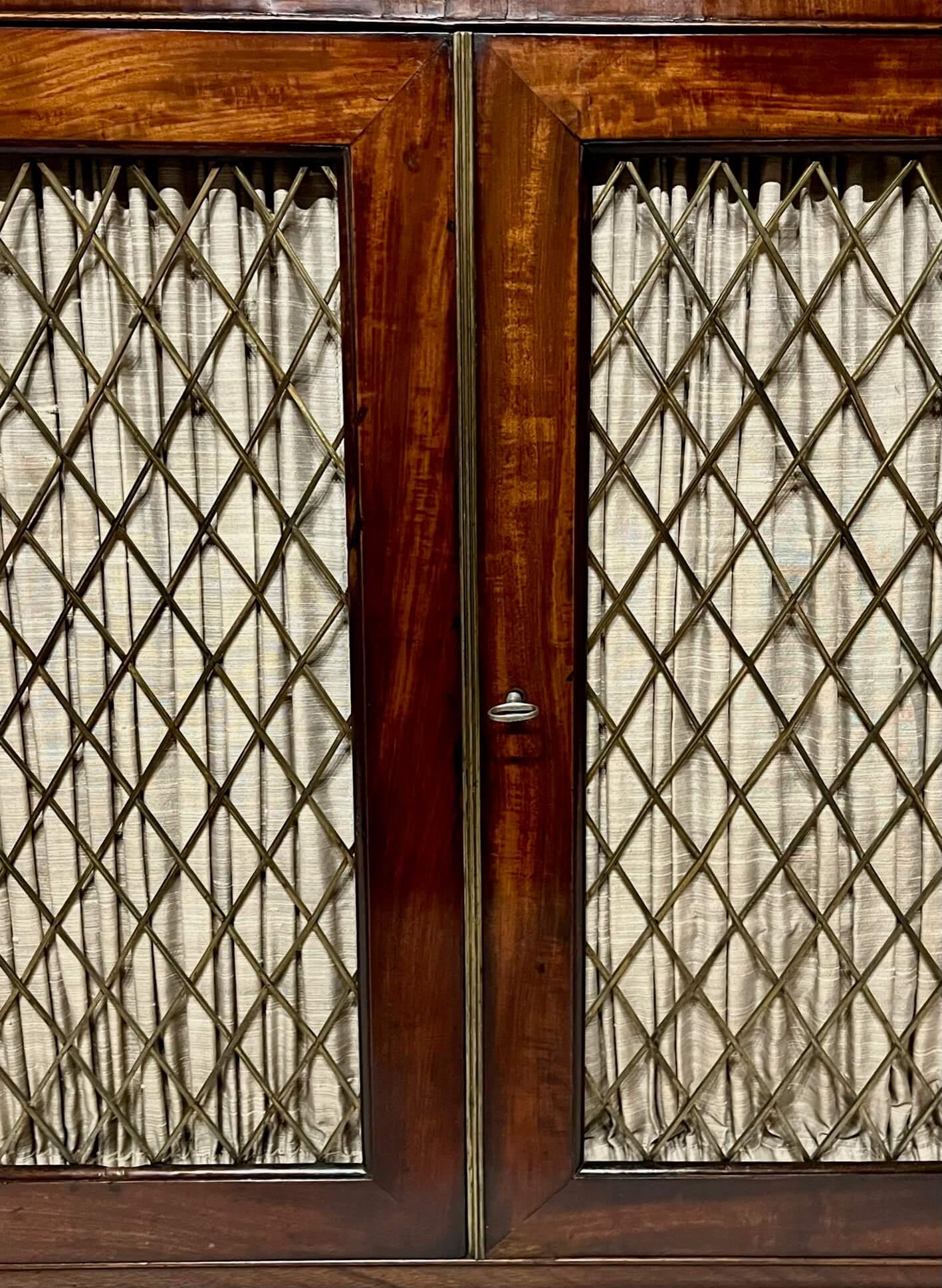 Brass English Regency Mahogany Grille Door Side Cabinet, circa 1820