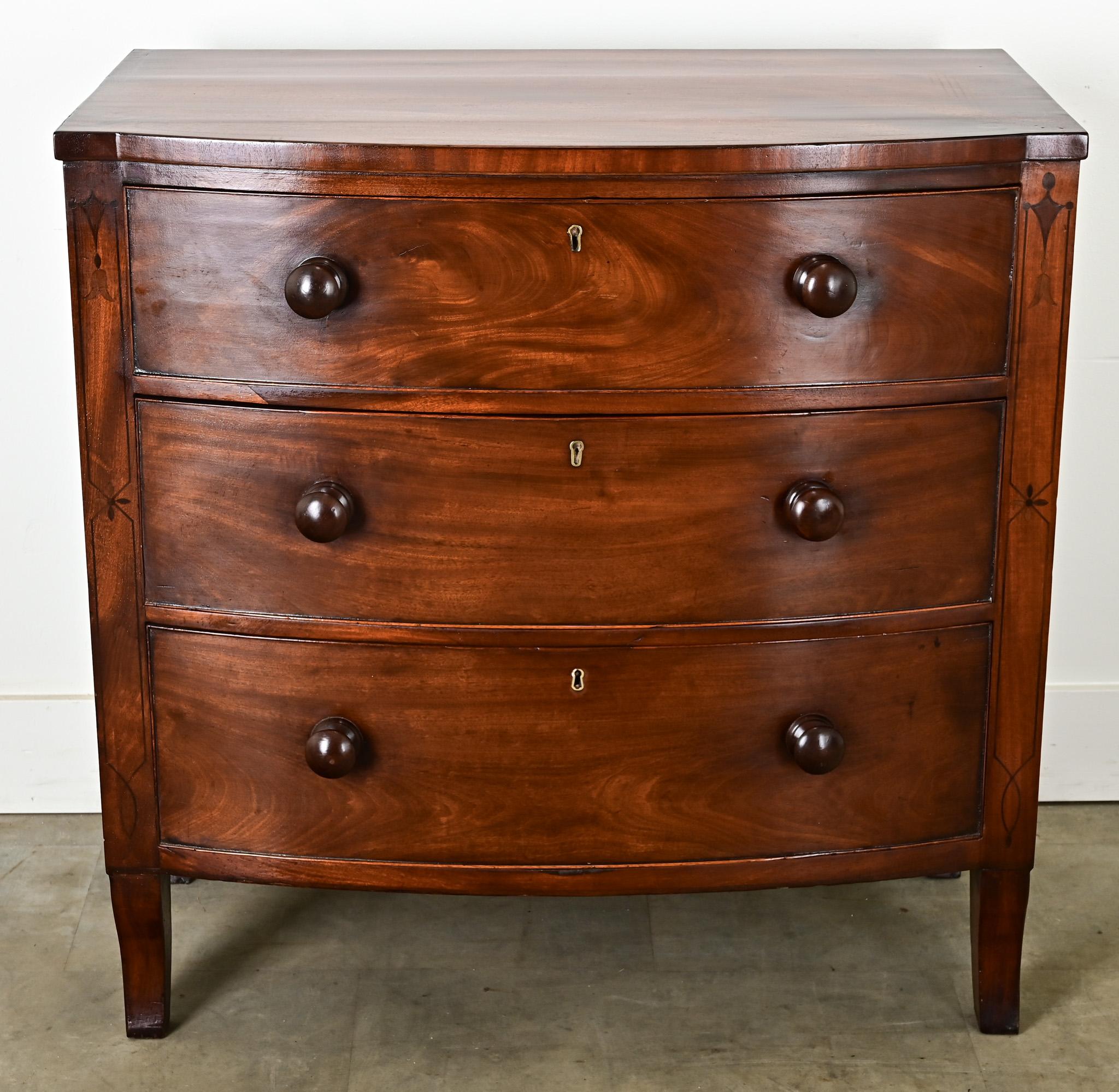 Hand-Carved English Regency Mahogany & Inlay Chest