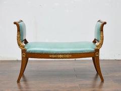 English Regency Mahogany Leather Bench with Gilt Dolphin Armrests