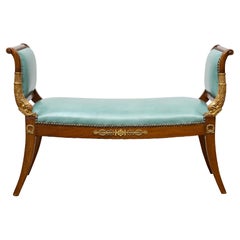 English Regency Mahogany Leather Bench with Gilt Dolphin Armrests