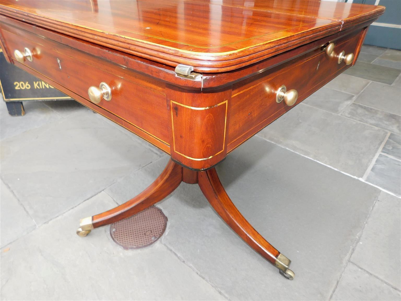 English Regency Mahogany Leather Reading Table with Flanking Candle Slides 1790 For Sale 9