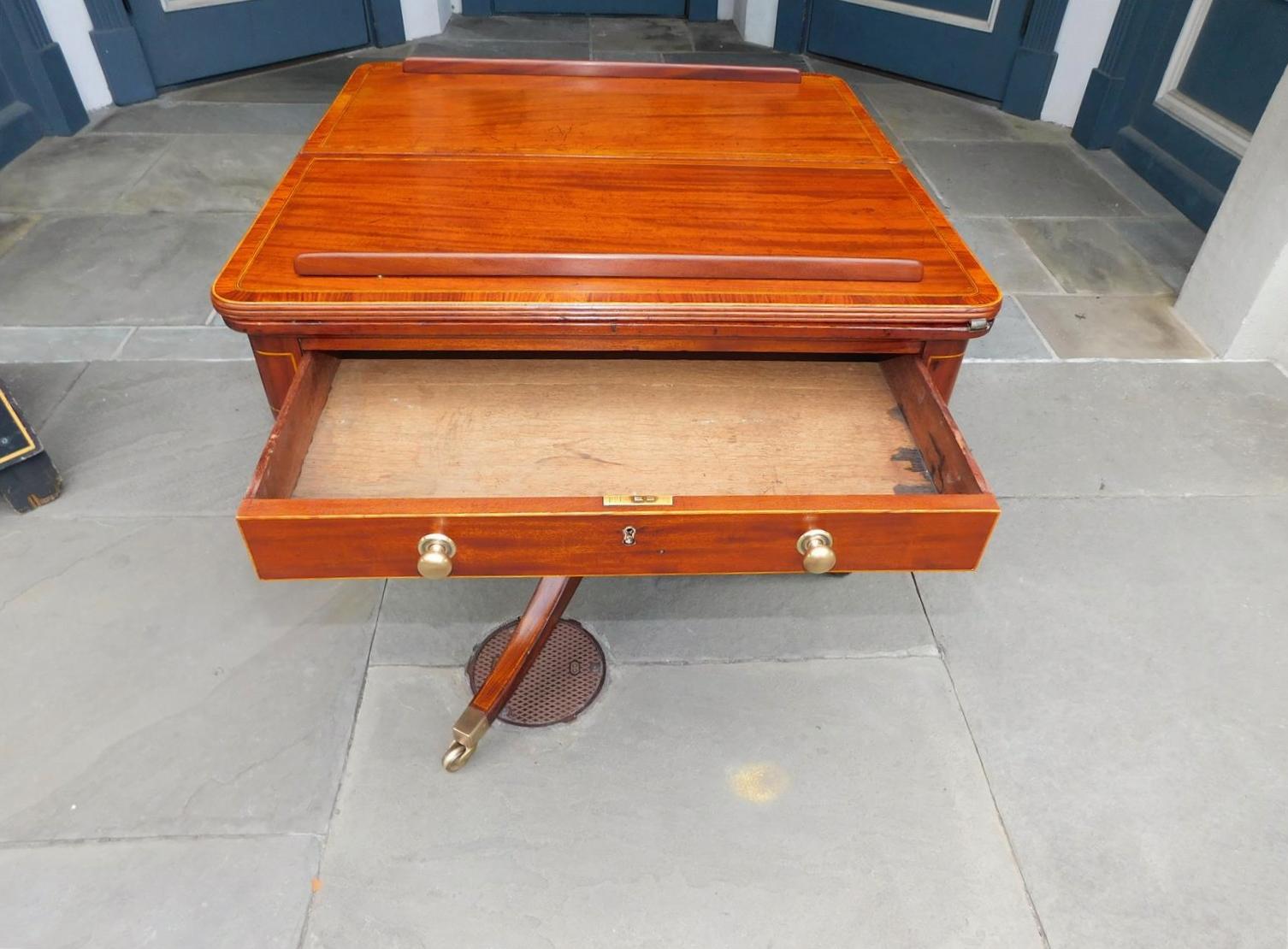 Late 18th Century English Regency Mahogany Leather Reading Table with Flanking Candle Slides 1790 For Sale