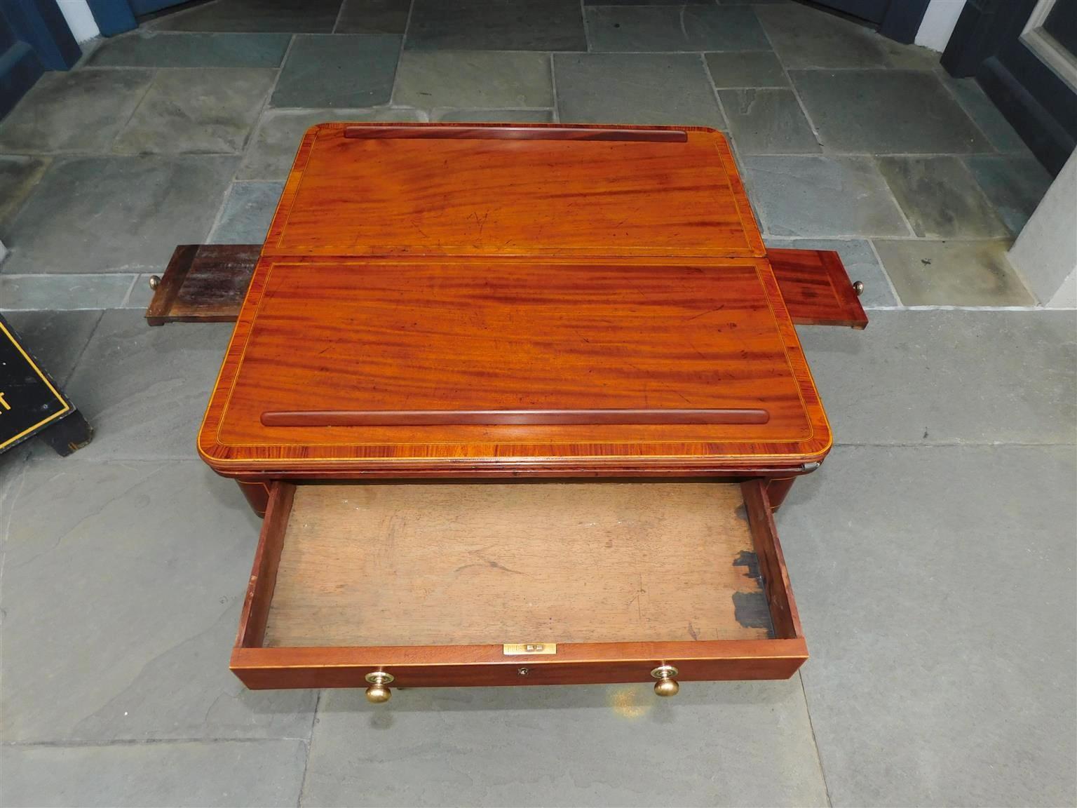 Ebony English Regency Mahogany Leather Reading Table with Flanking Candle Slides 1790 For Sale