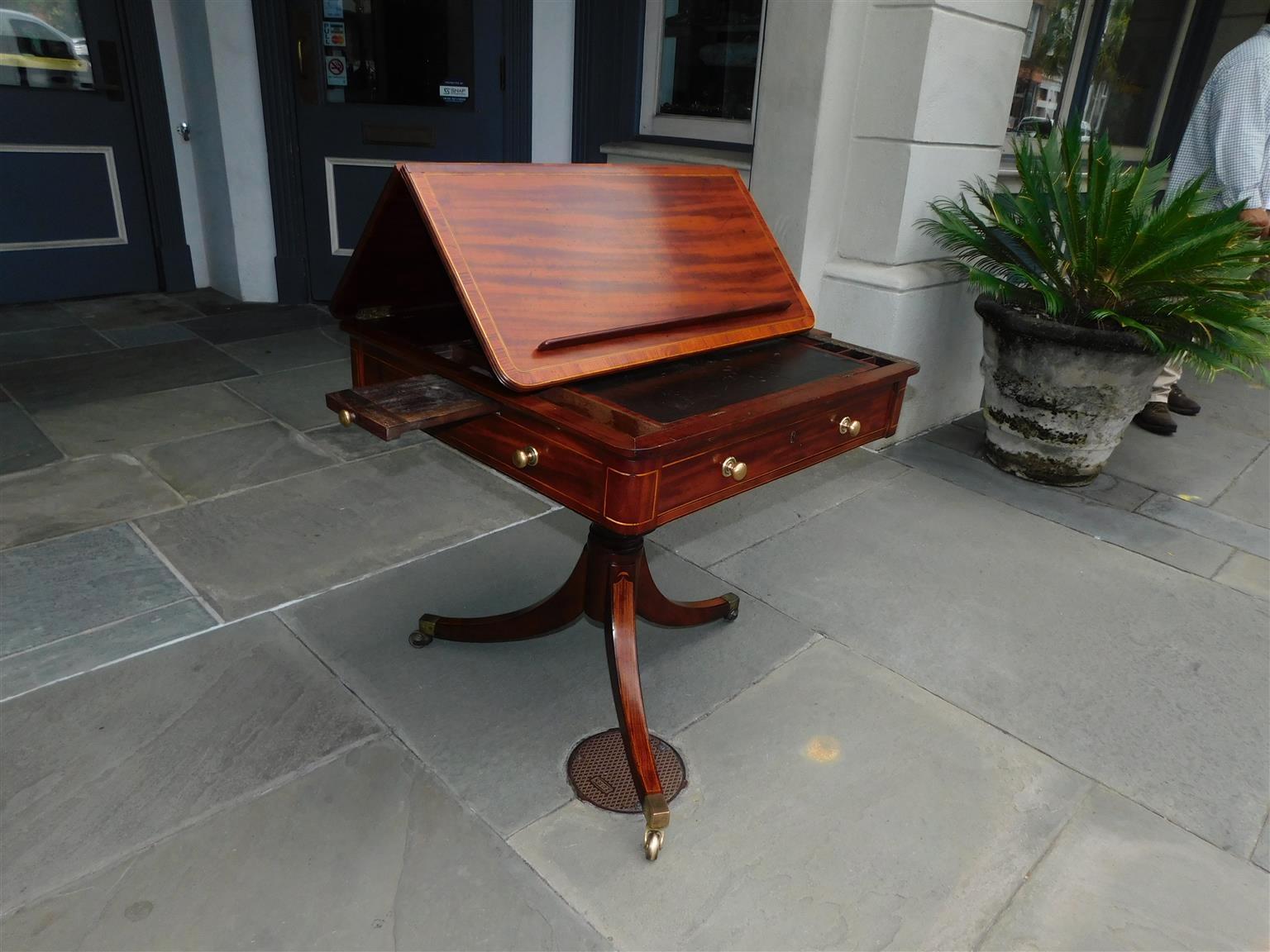 English Regency Mahogany Leather Reading Table with Flanking Candle Slides 1790 For Sale 1