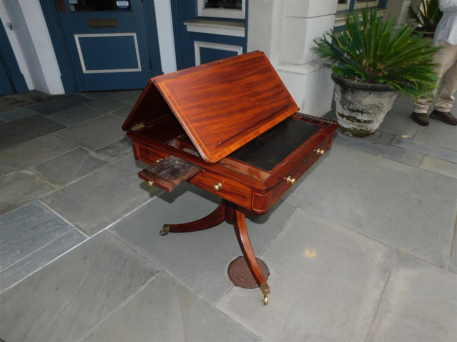 English Regency Mahogany Leather Reading Table with Flanking Candle Slides 1790 For Sale 2