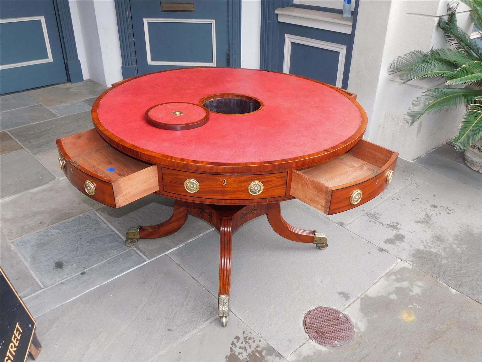 English Regency Mahogany Leather Top Ebony Inlaid Rent Table, Circa 1790 For Sale 4