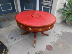 English Regency Mahogany Leather Top Ebony Inlaid Rent Table, Circa 1790