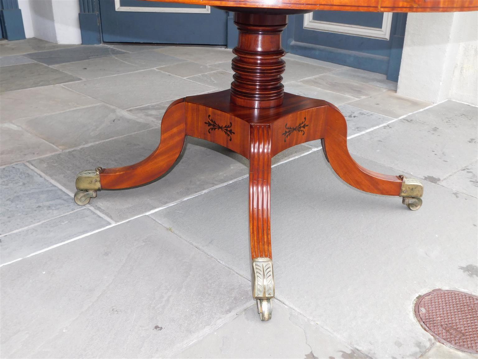 Late 18th Century English Regency Mahogany Leather Top Ebony Inlaid Rent Table, Circa 1790 For Sale