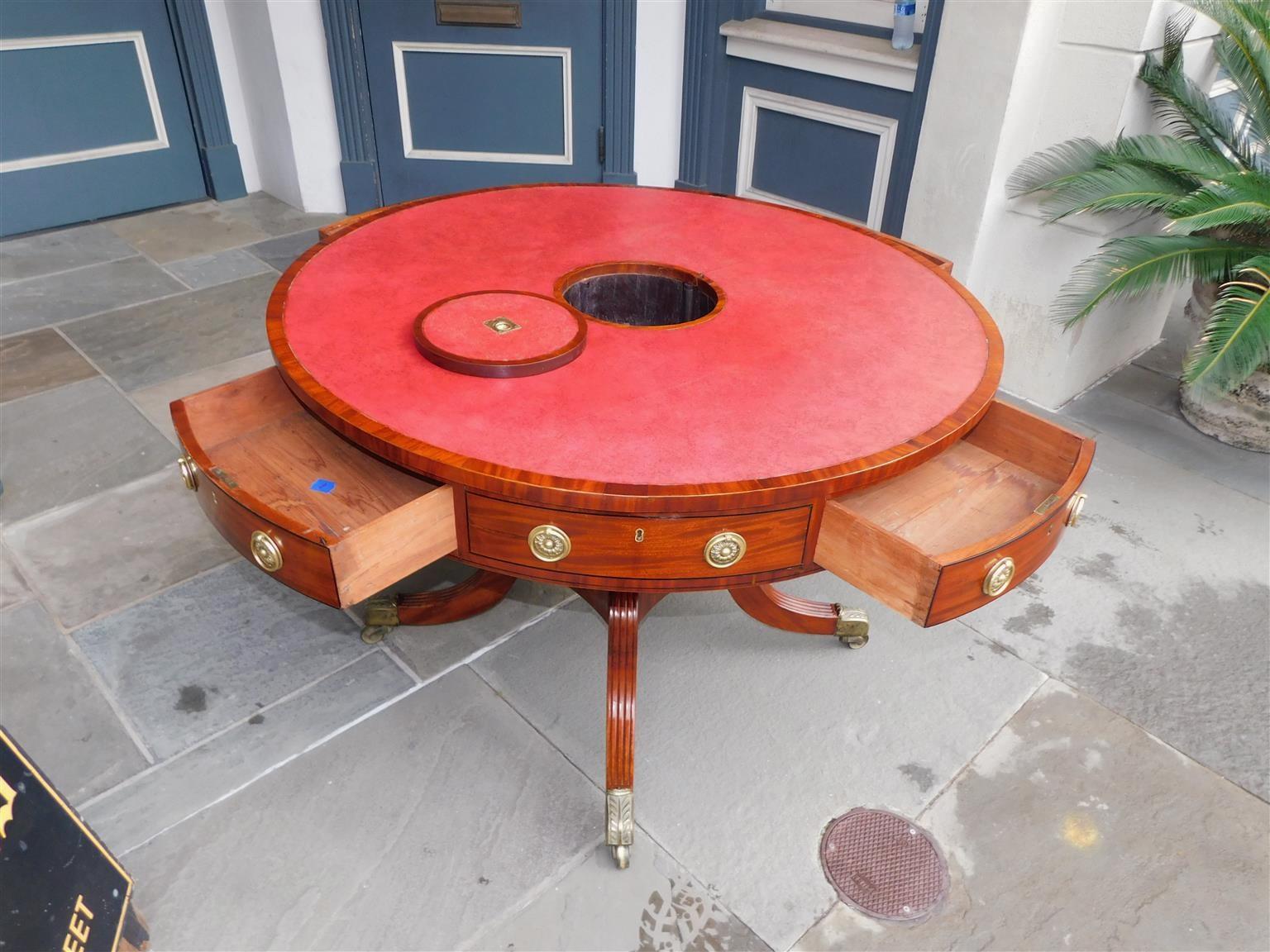 English Regency Mahogany Leather Top Ebony Inlaid Rent Table, Circa 1790 For Sale 1