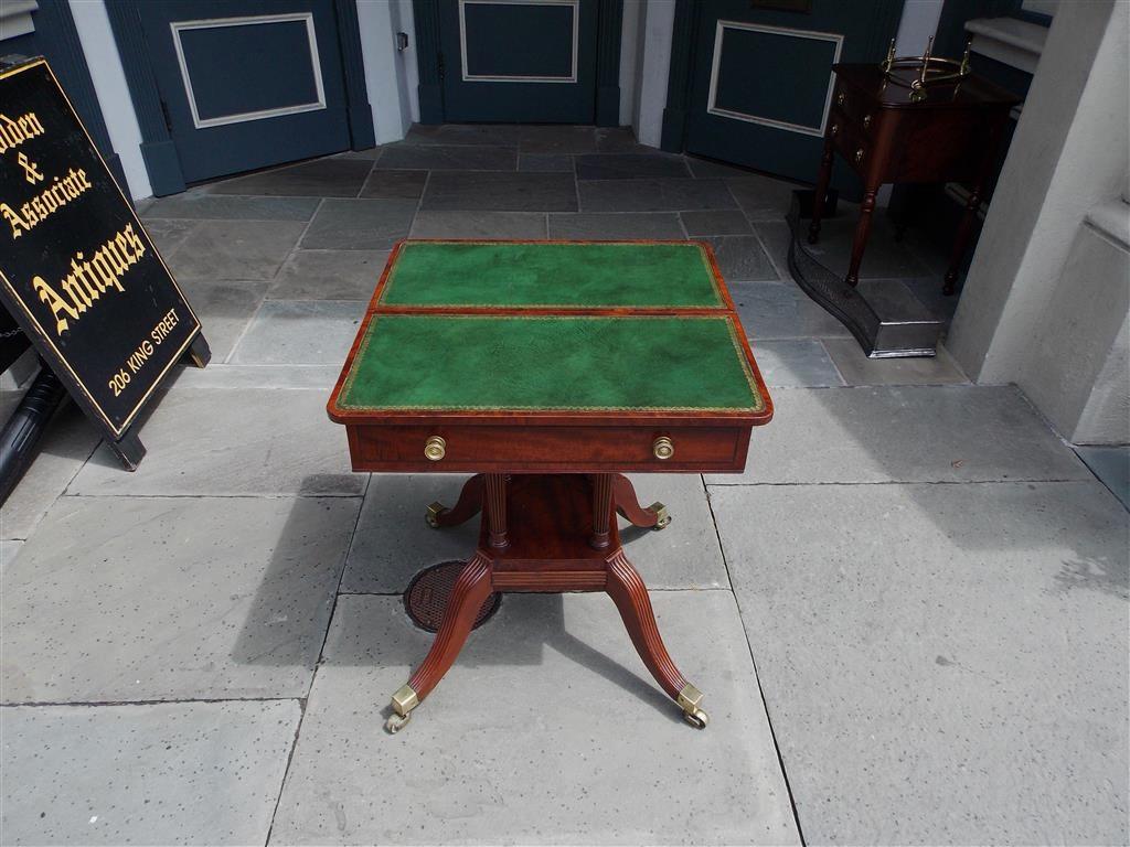 Hand-Carved English Regency Mahogany Leather Top Reading Table with Flanking Drawers, C 1800