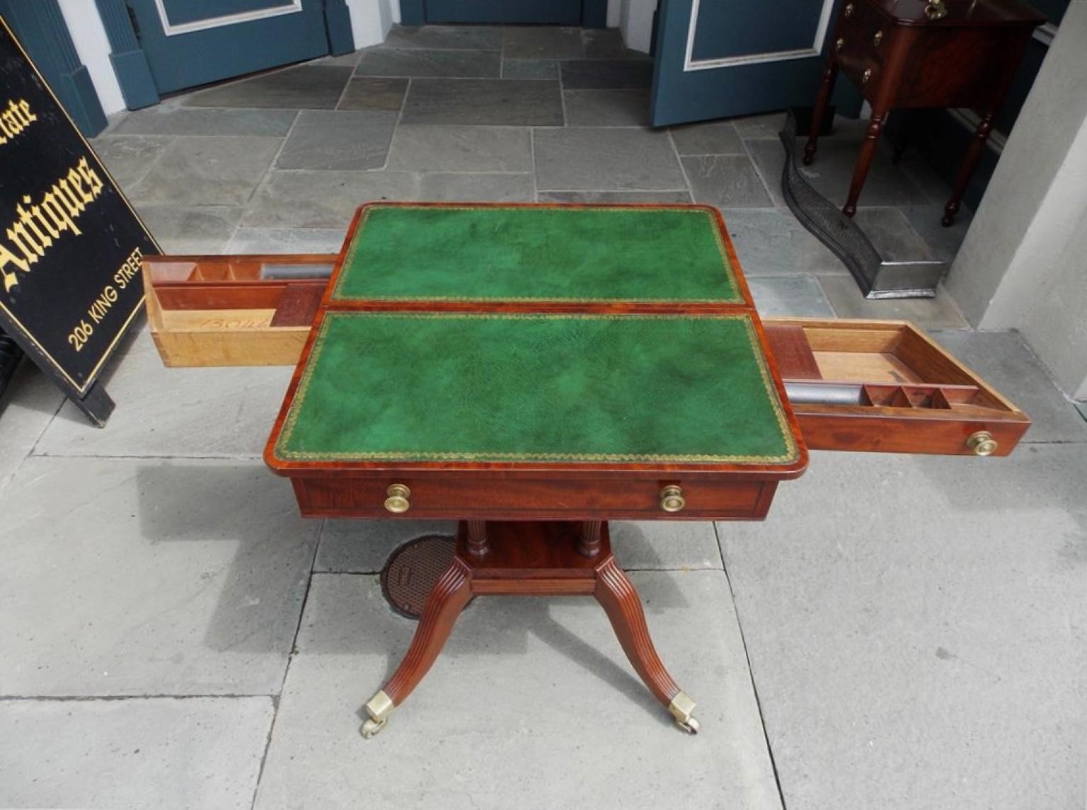 Brass English Regency Mahogany Leather Top Reading Table with Flanking Drawers, C 1800