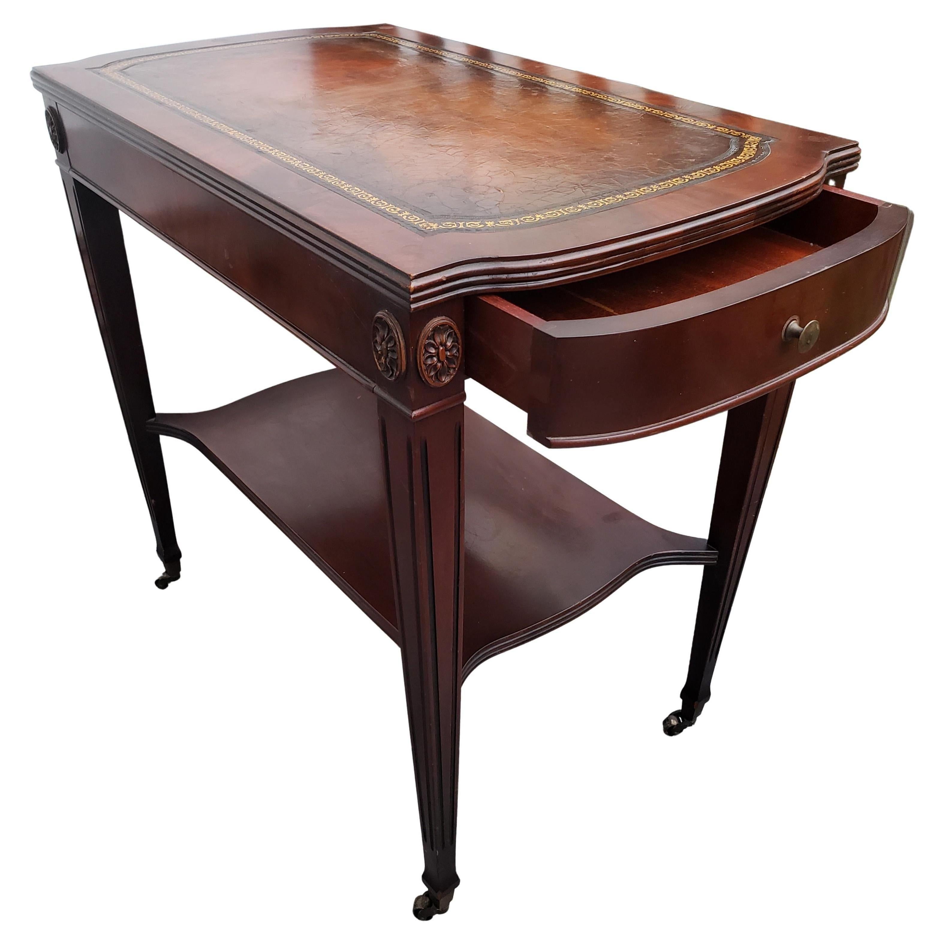 American English Regency Mahogany Leather Top Side Tables, End Tables, Circa 1930s, a Pair