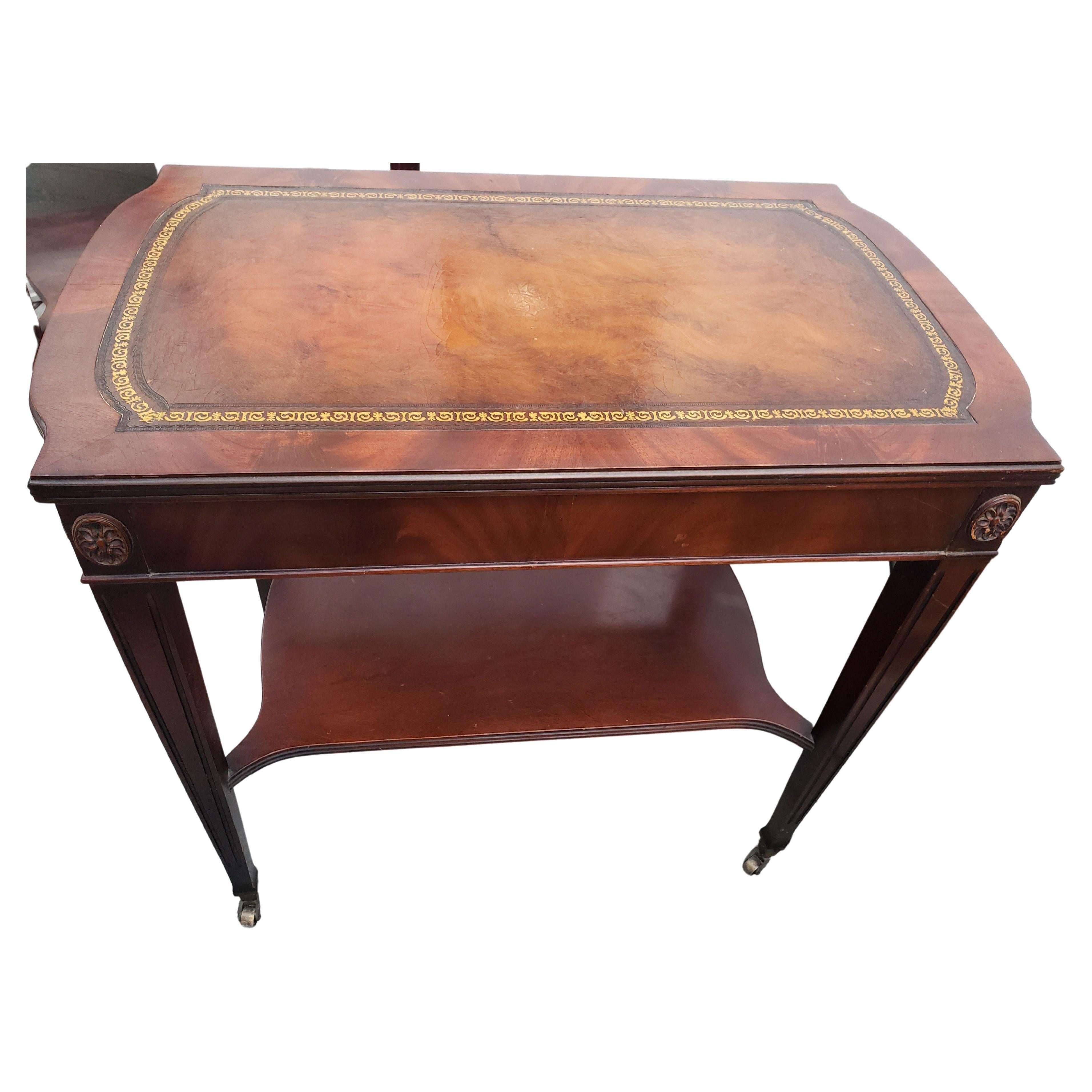 Woodwork English Regency Mahogany Leather Top Side Tables, End Tables, Circa 1930s, a Pair