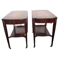 Antique English Regency Mahogany Leather Top Side Tables, End Tables, Circa 1930s, a Pair