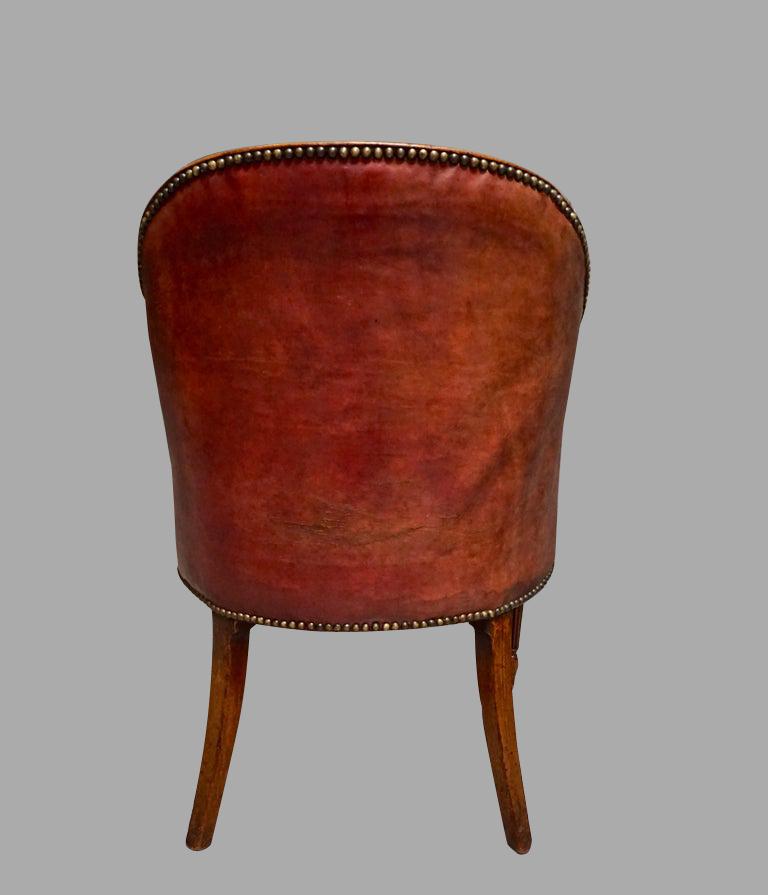 19th Century English Regency Mahogany Leather Upholstered Tub Chair