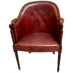 Antique English Regency Mahogany Leather Upholstered Tub Chair