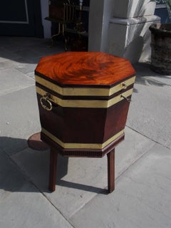 English Regency Mahogany Octagon Brass Banded Wine Cellarette on Stand, C. 1810