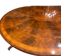 English Regency Mahogany & Satinwood Extendable Dining Table. 1960's.