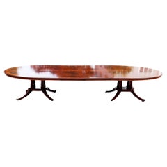 Retro English Regency Mahogany & Satinwood Extendable Dining Table
