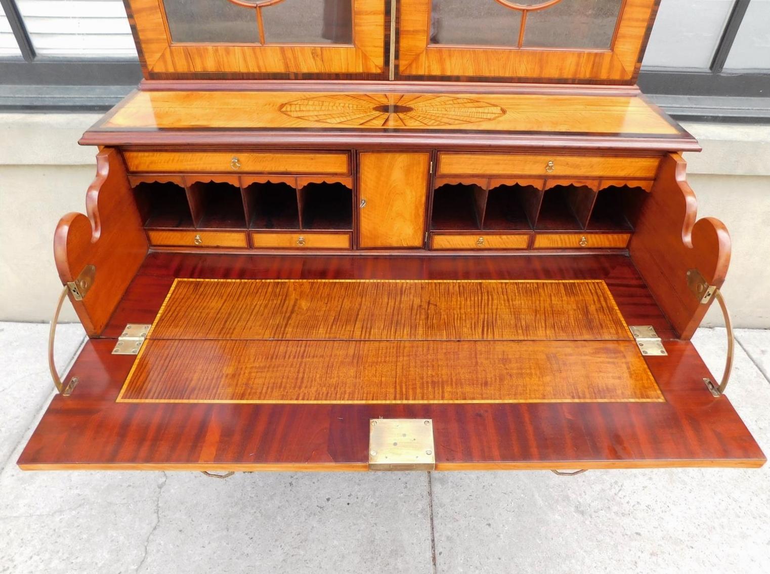 Segretaria inglese Chippendale in mogano e legno satinato con libreria C.C. 1780 in vendita 7
