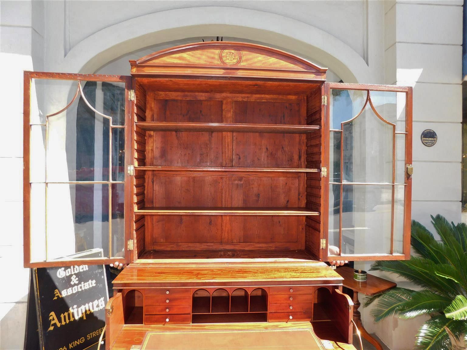 English Regency Mahogany Satinwood Inlaid Secretary with Bookcase, Circa 1800 9