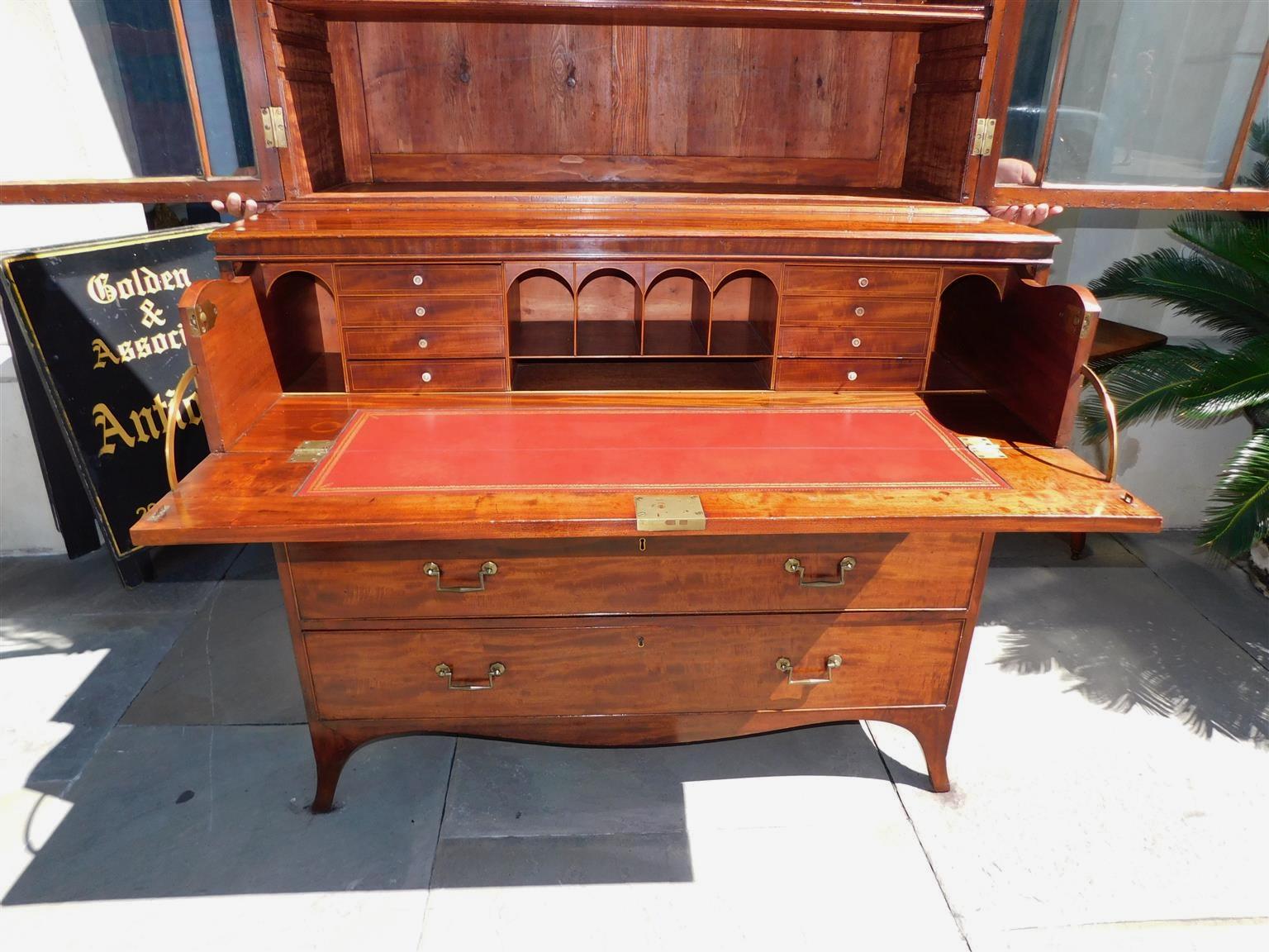 English Regency Mahogany Satinwood Inlaid Secretary with Bookcase, Circa 1800 13