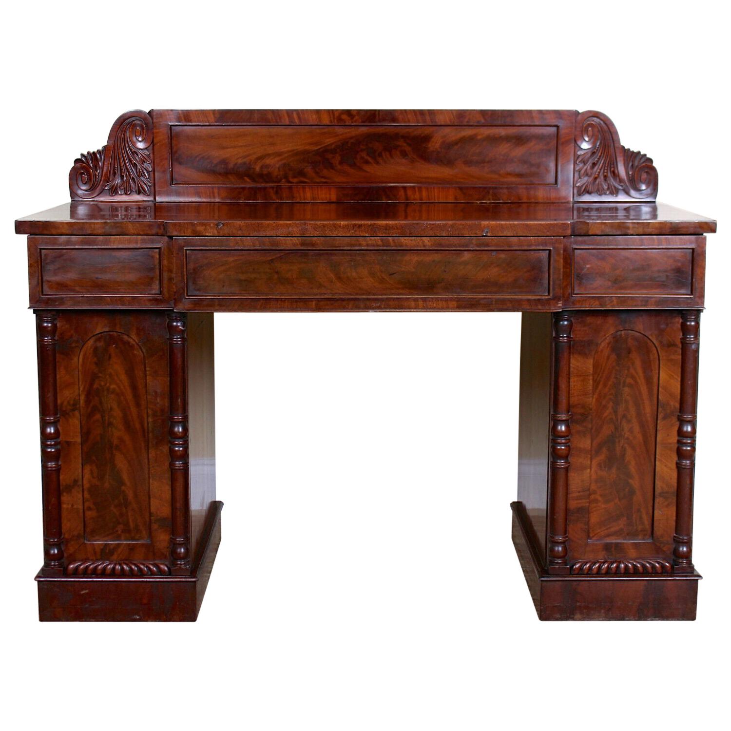 English Regency Mahogany Sideboard Early 19th Century Twin Pedestal Credenza For Sale